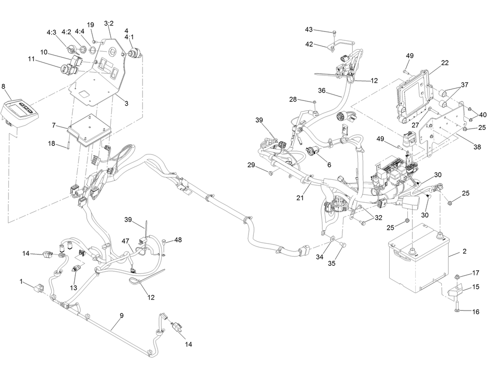 Electrical Assembly Diagram and Parts List for 74072 403226744-404399999 Toro Lawn Mower