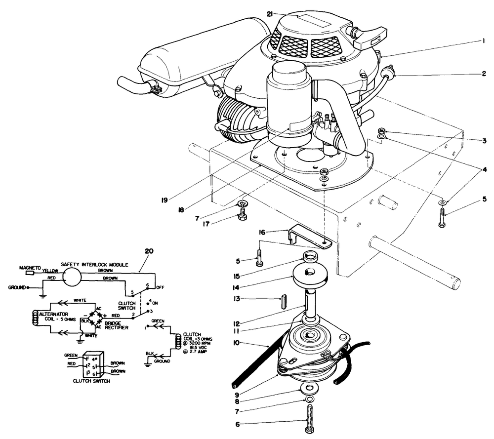 Engine Assembly Diagram and Parts List for 30113 7000001 - 7999999 Toro Lawn Tractor Accessories