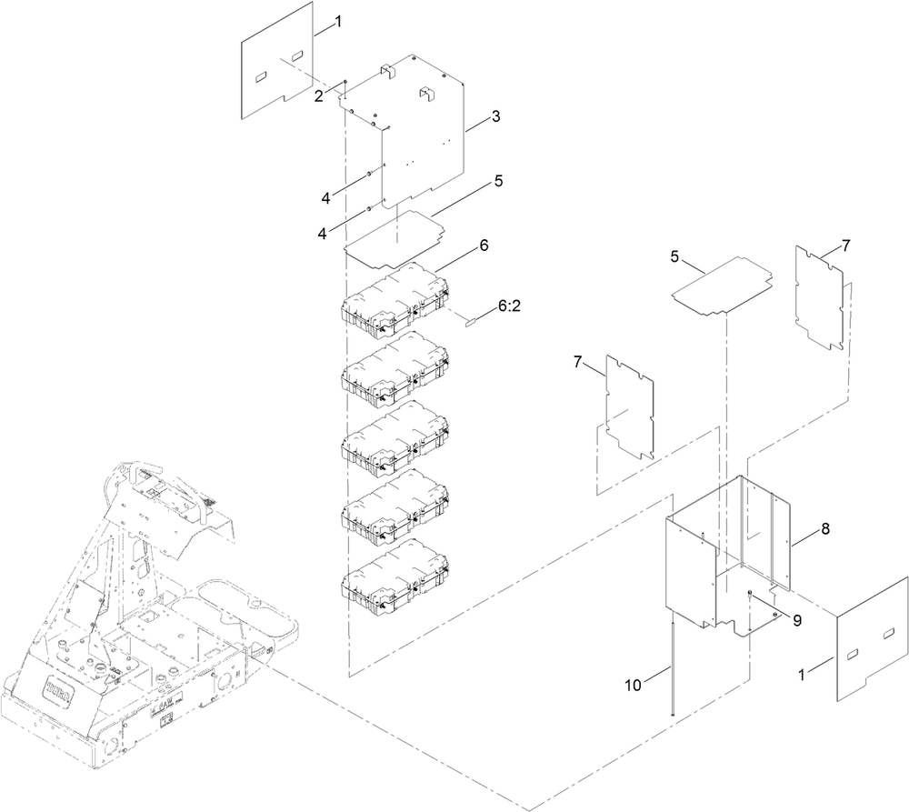 Main Battery And Enclosure Assembly Diagram and Parts List for 22218 407600000 - 411799999 Toro Lawn Tractor Accessories