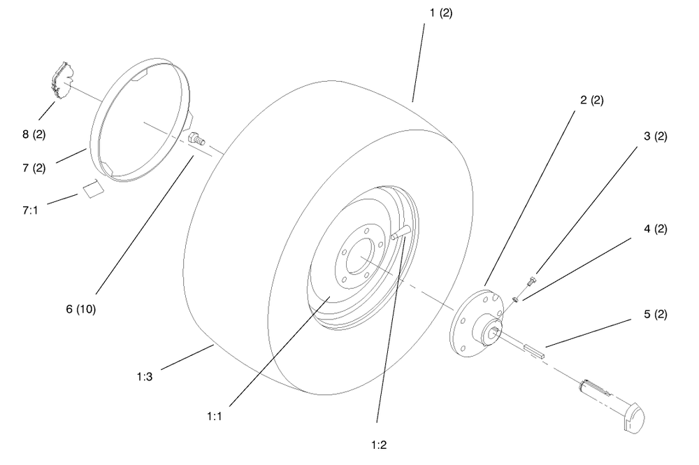 Rear Wheel Diagram and Parts List for 72104 8900001 - 8900599 Toro Lawn Tractor
