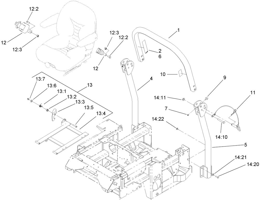 Roll-Over-Protection-System Assembly Diagram and Parts List for 74280TE (260000001-260999999)(2006) Toro Lawn Tractor