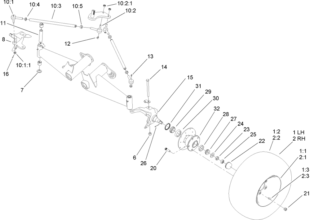 Front Tire And Steering Assembly Diagram and Parts List for 12004TC 260000001 - 260999999 Toro Lawn Tractor