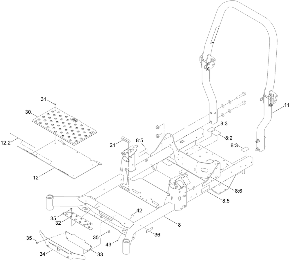Frame Assembly Diagram and Parts List for 76601 413000000 - 414709525 Toro Lawn Tractor