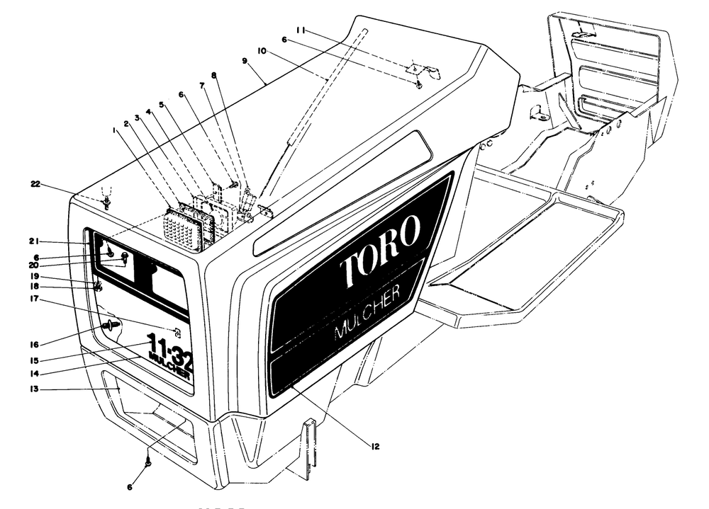 Hood Assembly Model 57385 Diagram and Parts List for 57385 1000001 - 1999999 Toro Lawn Tractor