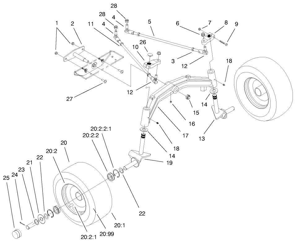 Tie Rods, Spindle, & Front Axle Assembly Diagram and Parts List for 73561 9900001 - 9999999 Toro Lawn Tractor