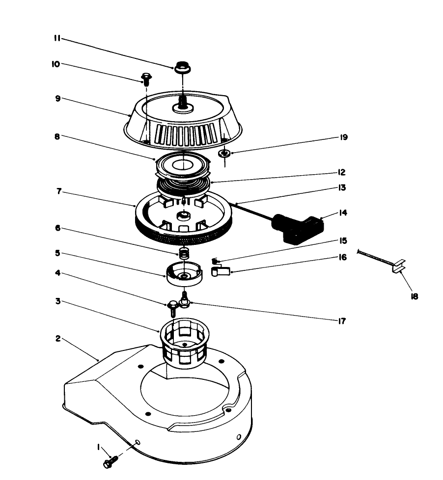 Recoil Starter Assembly (Engine Model No. 47pm1-4) Diagram and Parts List for 38181 3900001 - 3999999 Toro Snow Blower