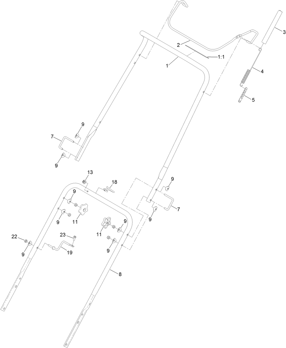 Handle Assembly Diagram and Parts List for 38752 409000000 - 412999999 Toro Snow Blower