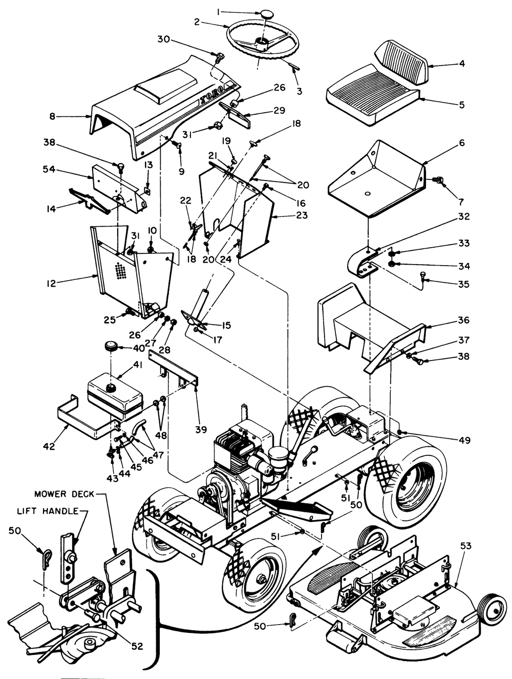 Hood And Fender Group Diagram and Parts List for 55001 8000001 - 8999999 Toro Lawn Tractor