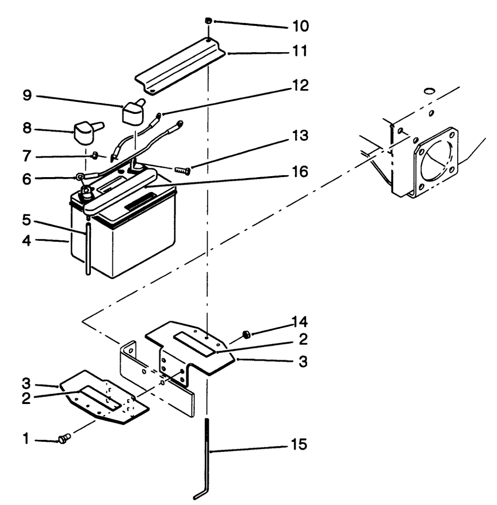 Battery Assembly Diagram and Parts List for 30185 20000001 - 29999999 Toro Lawn Tractor Accessories