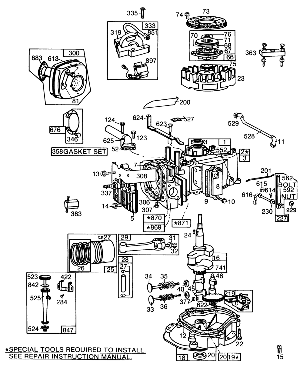 Engine Briggs & Stratton Model No. 130902 Type 1200-01 Diagram and Parts List for 22005 6000001 - 6999999 Toro Lawn Mower