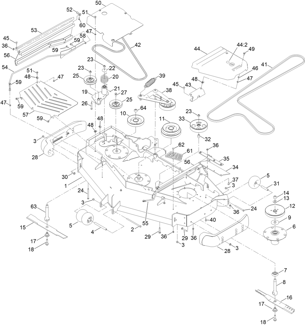 Deck Assembly Diagram and Parts List for 72942TE 411000000 - 413999999 Toro Lawn Tractor
