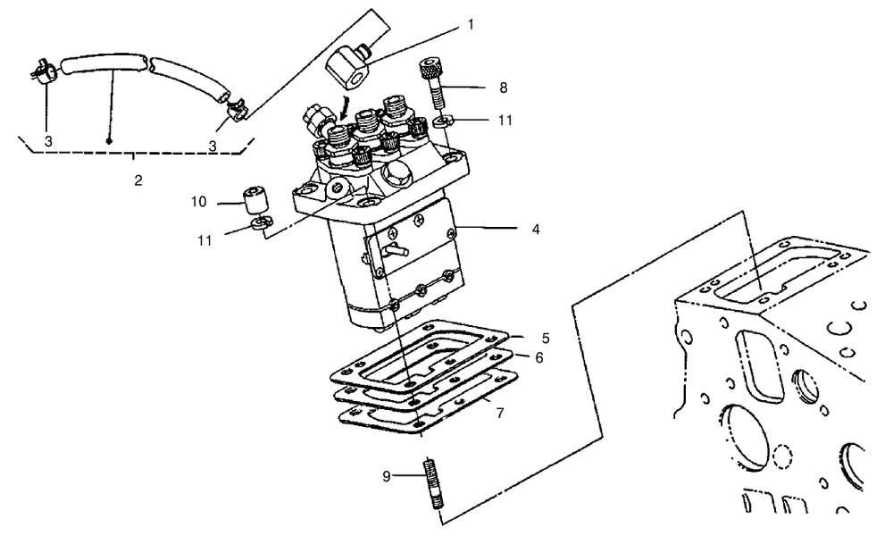 Injection Pump Assembly Diagram and Parts List for 22303TE 990001 - 999999 Toro Lawn Tractor Accessories