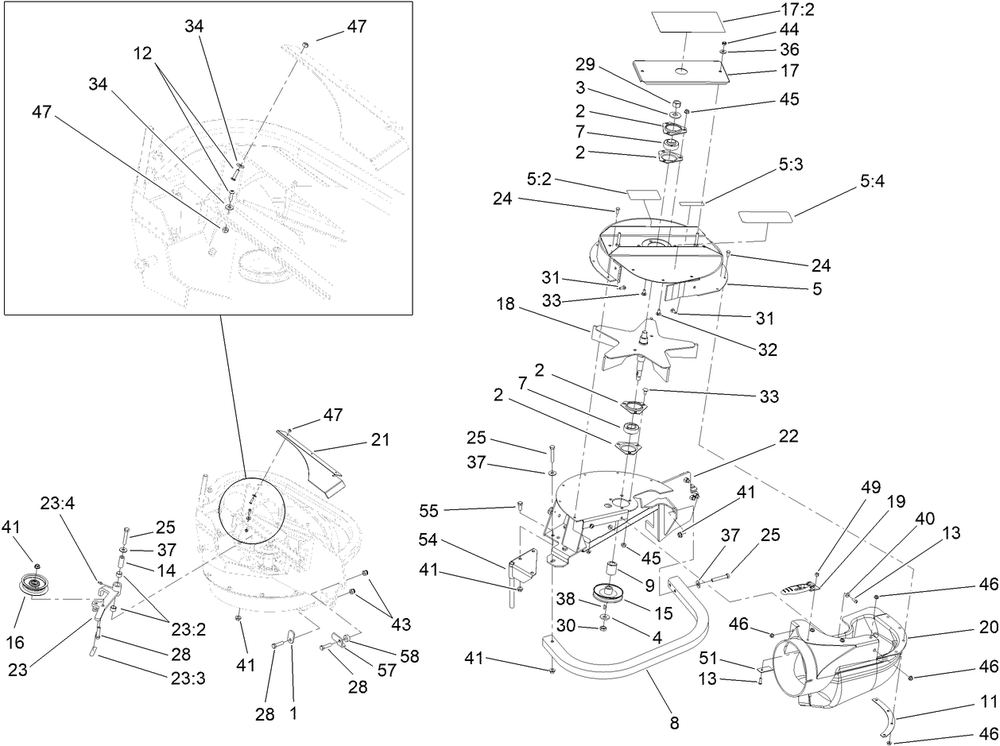 Blower Drive Assembly Diagram and Parts List for 78553 412200000 - 999999999 Toro Lawn Tractor