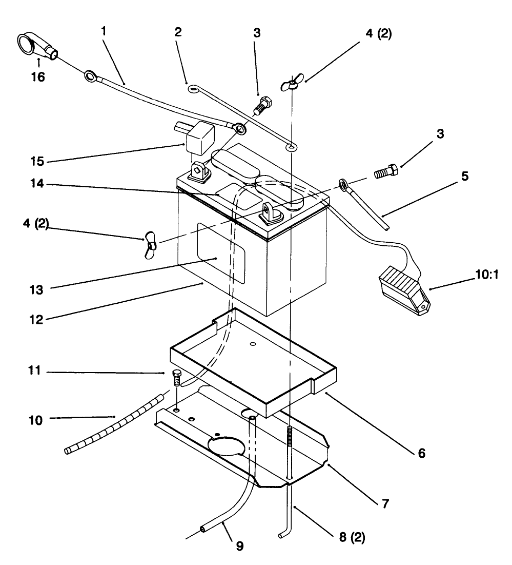 Battery Diagram and Parts List for 72064 6900001 - 6999999 Toro Lawn Tractor