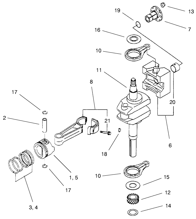 Piston/Crankshaft Diagram and Parts List for 30196 990201 - 999999 Toro Lawn Mower