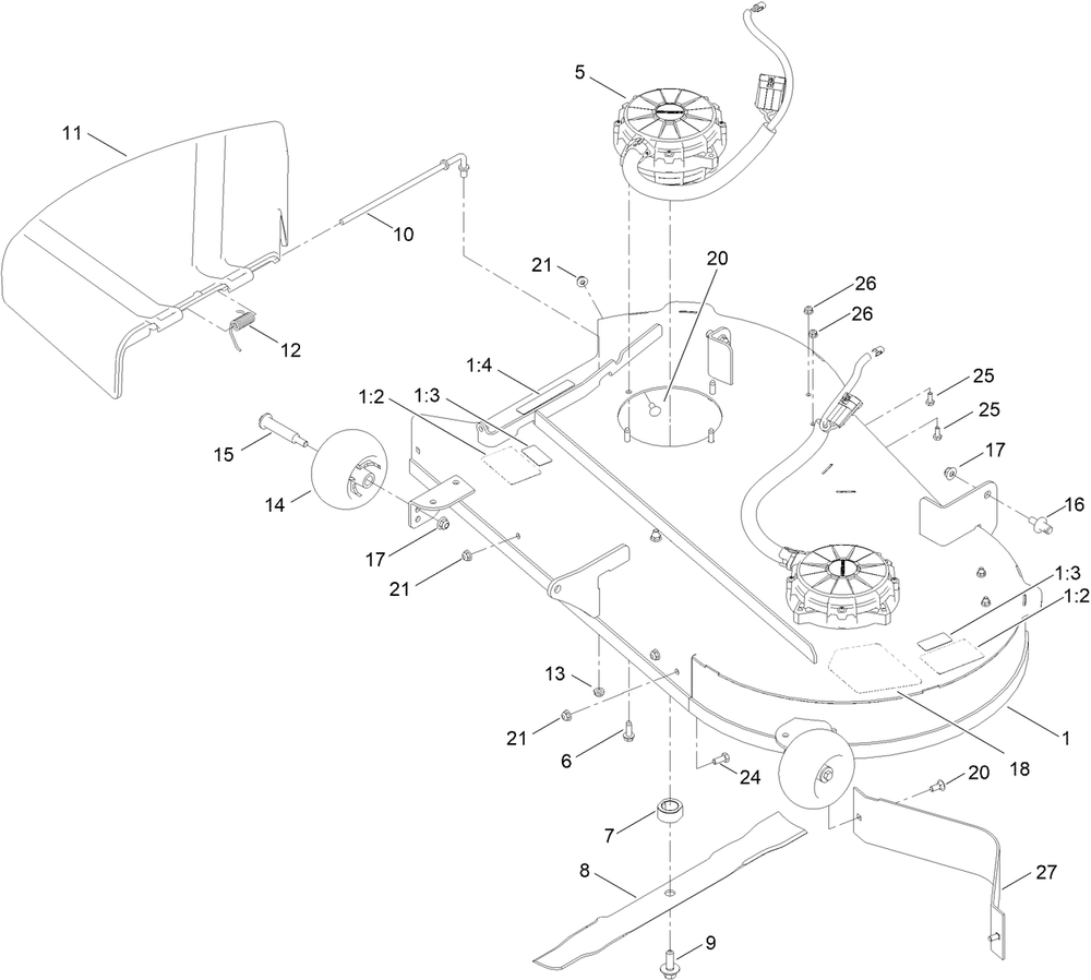 42 Inch Deck And Decal Assembly Diagram and Parts List for 75841 416499999 - 417399999 Toro Lawn Tractor