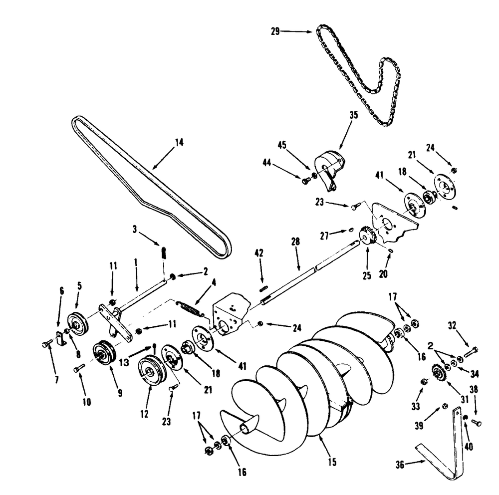Auger Assembly Diagram and Parts List for 79360 4900001 - 4999999 Toro Lawn Tractor