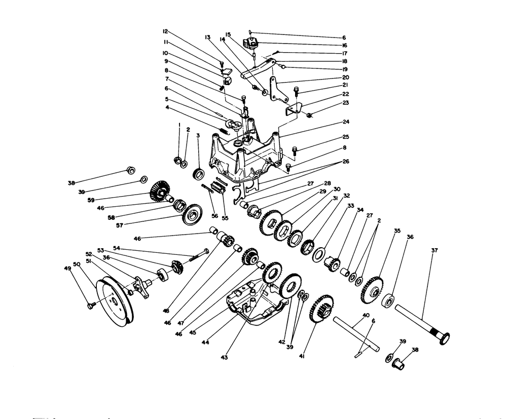 Transmission Assembly No. 66-8030 Diagram and Parts List for 38540 1000001 - 1999999 Toro Snow Blower