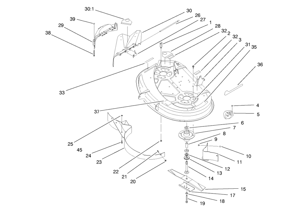 Deck Assembly (38" Cutting Unit) Diagram and Parts List for 71190 7900001 - 7999999 Toro Lawn Tractor