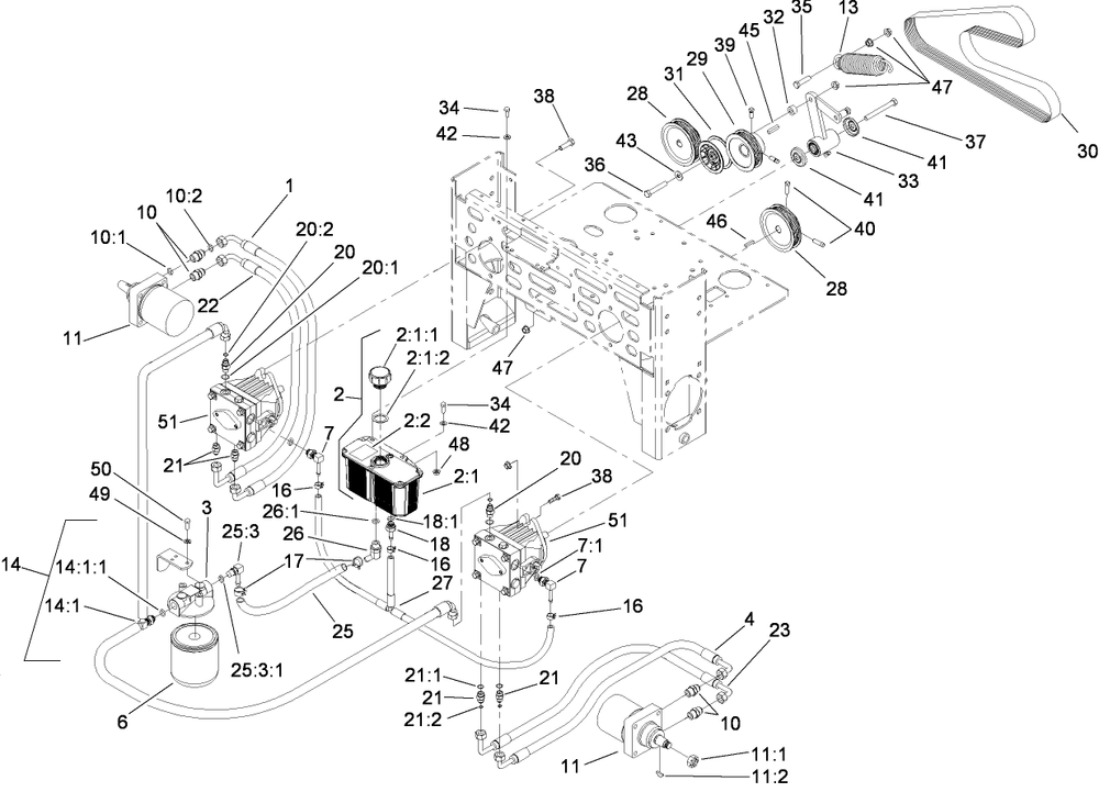 Hydraulic Assembly Diagram and Parts List for 74238CP (280000001-280999999)(2008) Toro Lawn Mower