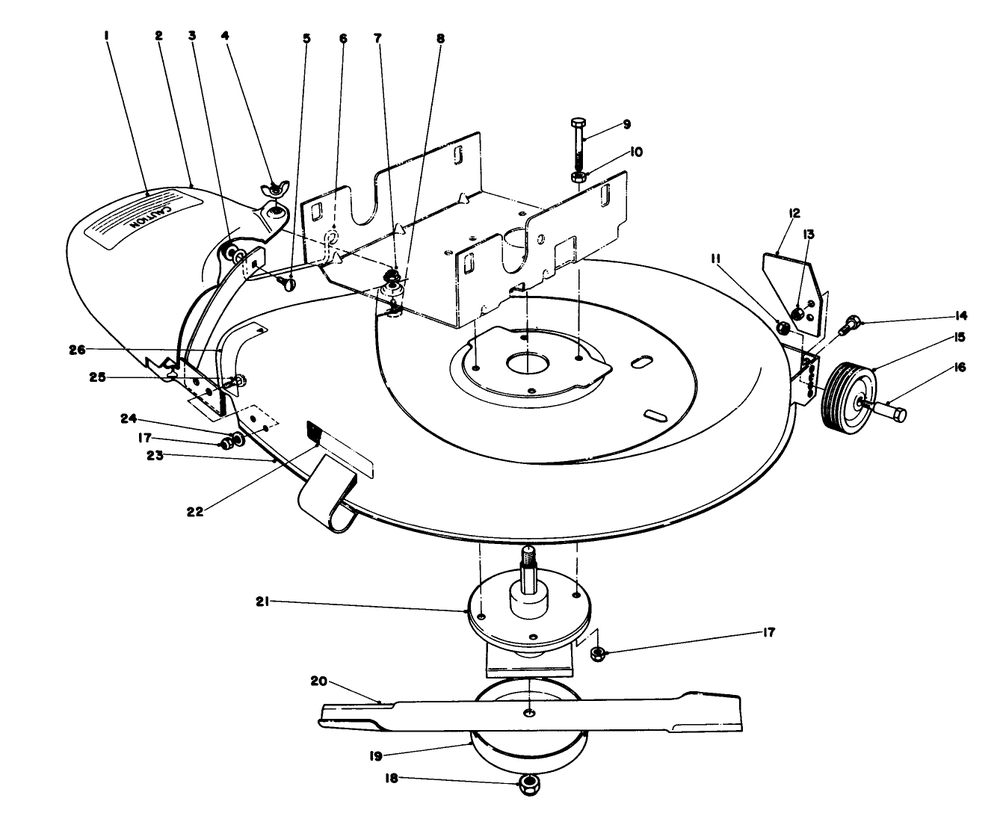 Mower Housing Assembly Diagram and Parts List for 56080 1000001 - 1999999 Toro Lawn Tractor