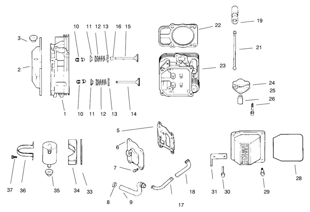 Head/Valve/Breather Diagram and Parts List for 74160 790001 - 799999 Toro Lawn Tractor