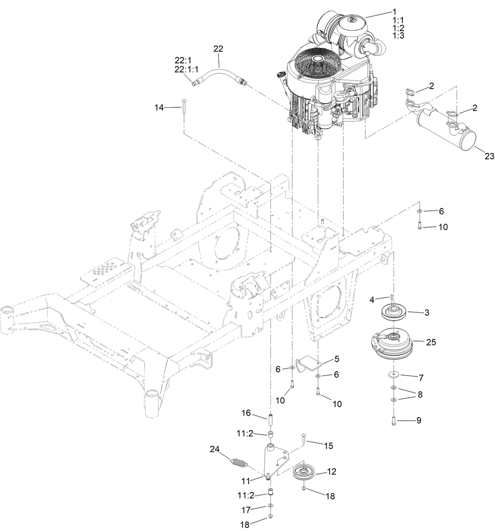 Engine, Clutch And Muffler Assembly Diagram and Parts List for 74048TE 414071690 - 999999999 Toro Lawn Tractor