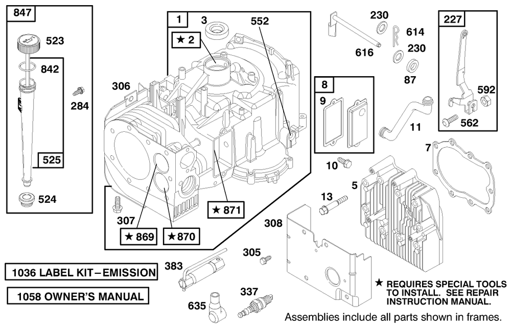 Engine Briggs & Stratton Model 284707-1148-E1 Diagram and Parts List for 71199 9900001 - 9999999 Toro Lawn Tractor
