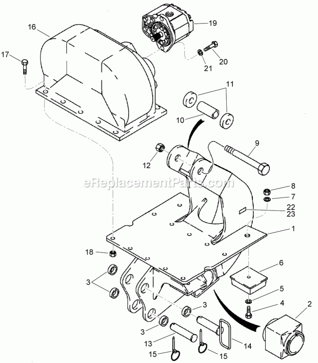 Plow Motor, Gearbox And Blade Mounting Assemb Diagram and Parts List for 2011  Toro Lawn Tractor Accessories