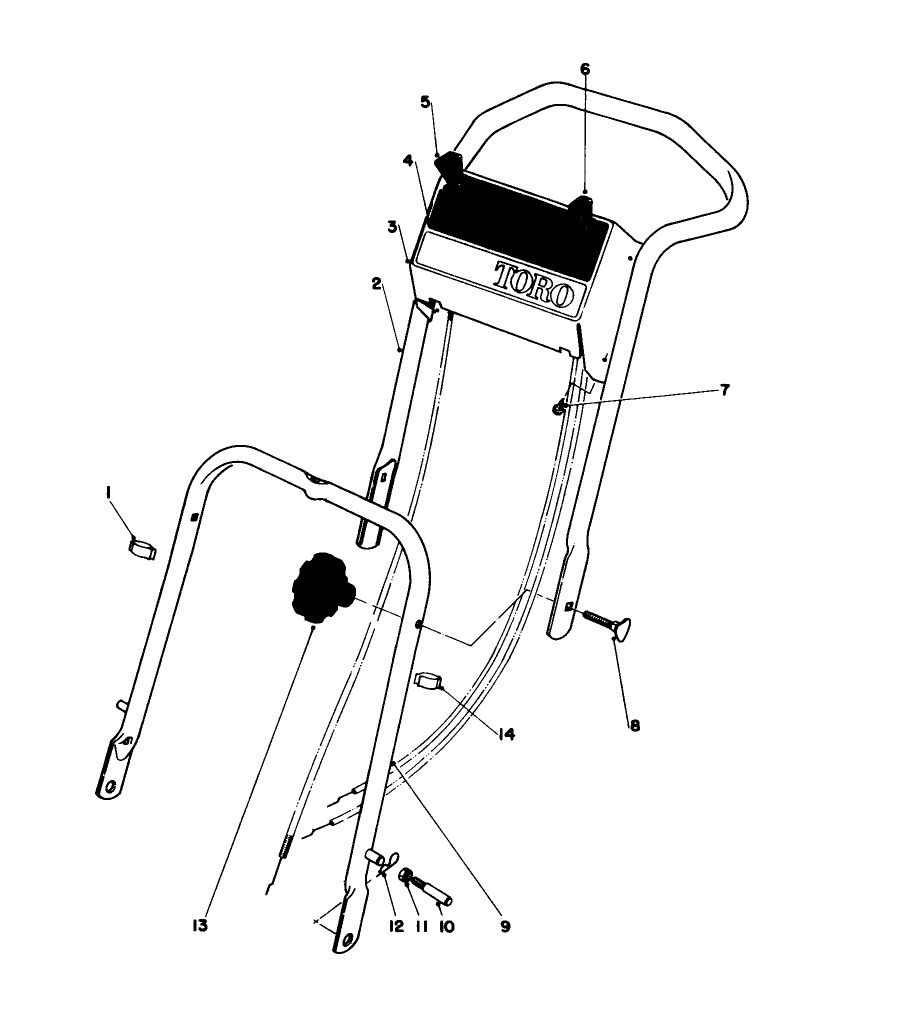 Handle Assembly Diagram and Parts List for 16320 2000001 - 2999999 Toro Lawn Mower