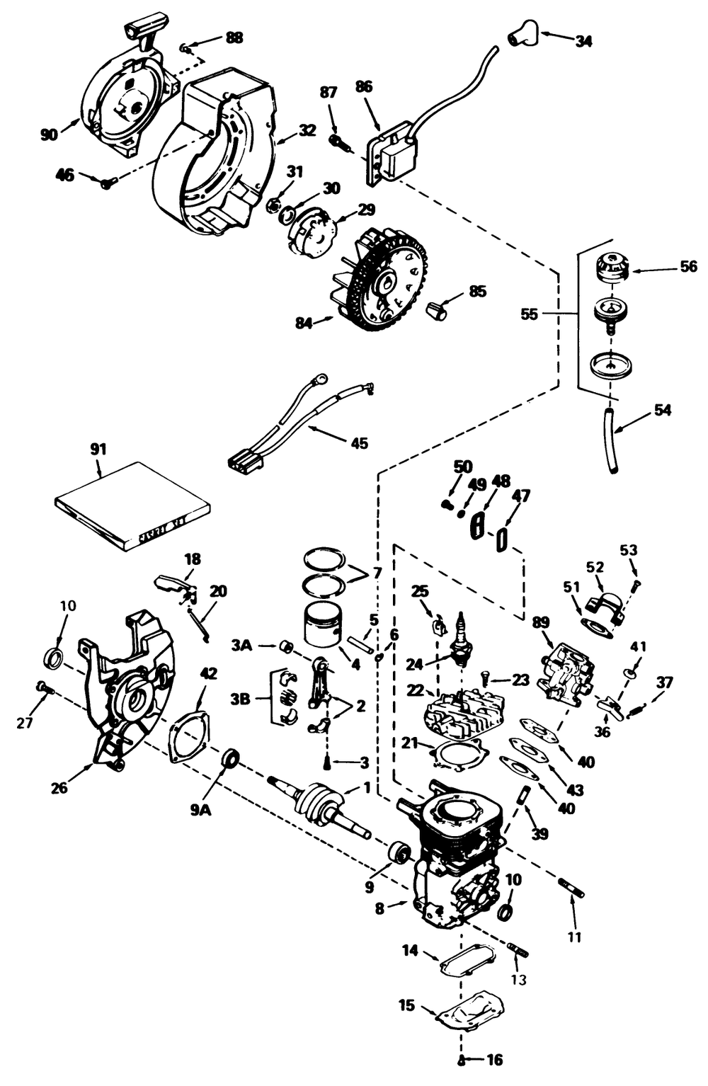 Engine Tecumseh Model No. Ah-600 Type 1622-M Diagram and Parts List for 38165 8000001 - 8999999 Toro Snow Blower