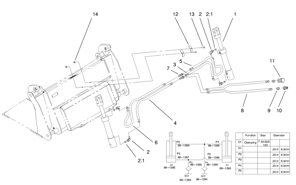 Hydraulic Assembly Diagram and Parts List for 22411 890001 - 899999 Toro Lawn Tractor Accessories