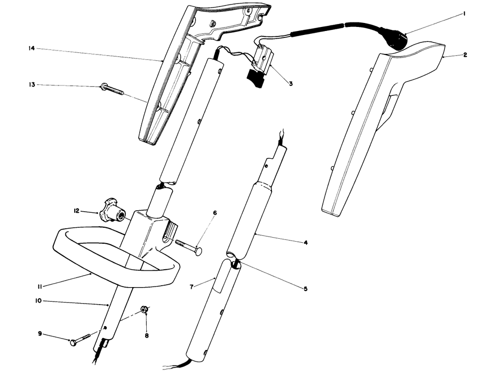 Handle Assembly Diagram and Parts List for 51325 7000001 - 7999999 Toro Trimmer