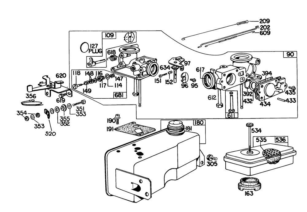 Briggs & Stratton Carburetor Assembly Model 299448 Diagram and Parts List for 56006 9000001 - 9999999 Toro Lawn Tractor