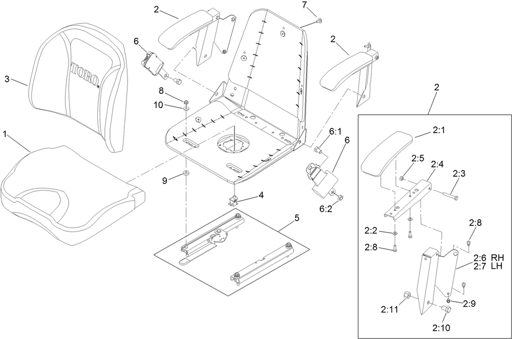 Seat Assembly Diagram and Parts List for 74141TE (312000001-312999999)(2012) Toro Lawn Mower
