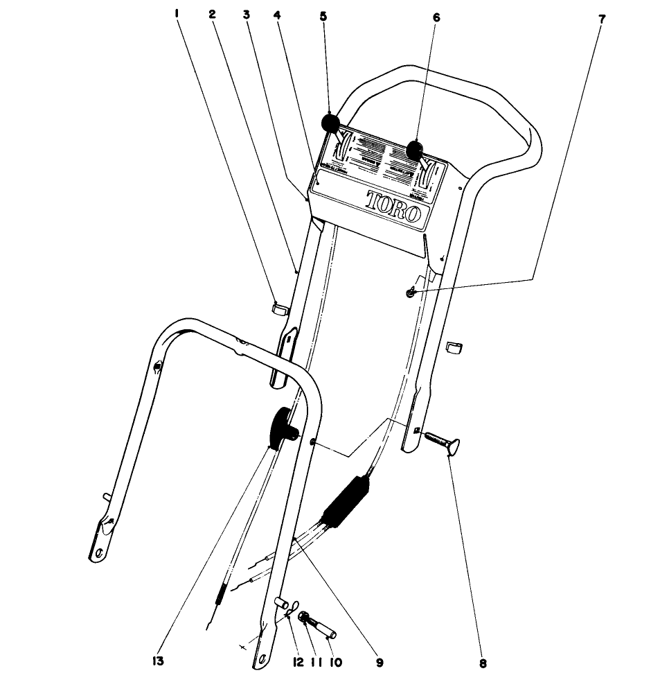 Handle Assembly Model 16390 Diagram and Parts List for 16360 9000001 - 9999999 Toro Lawn Mower