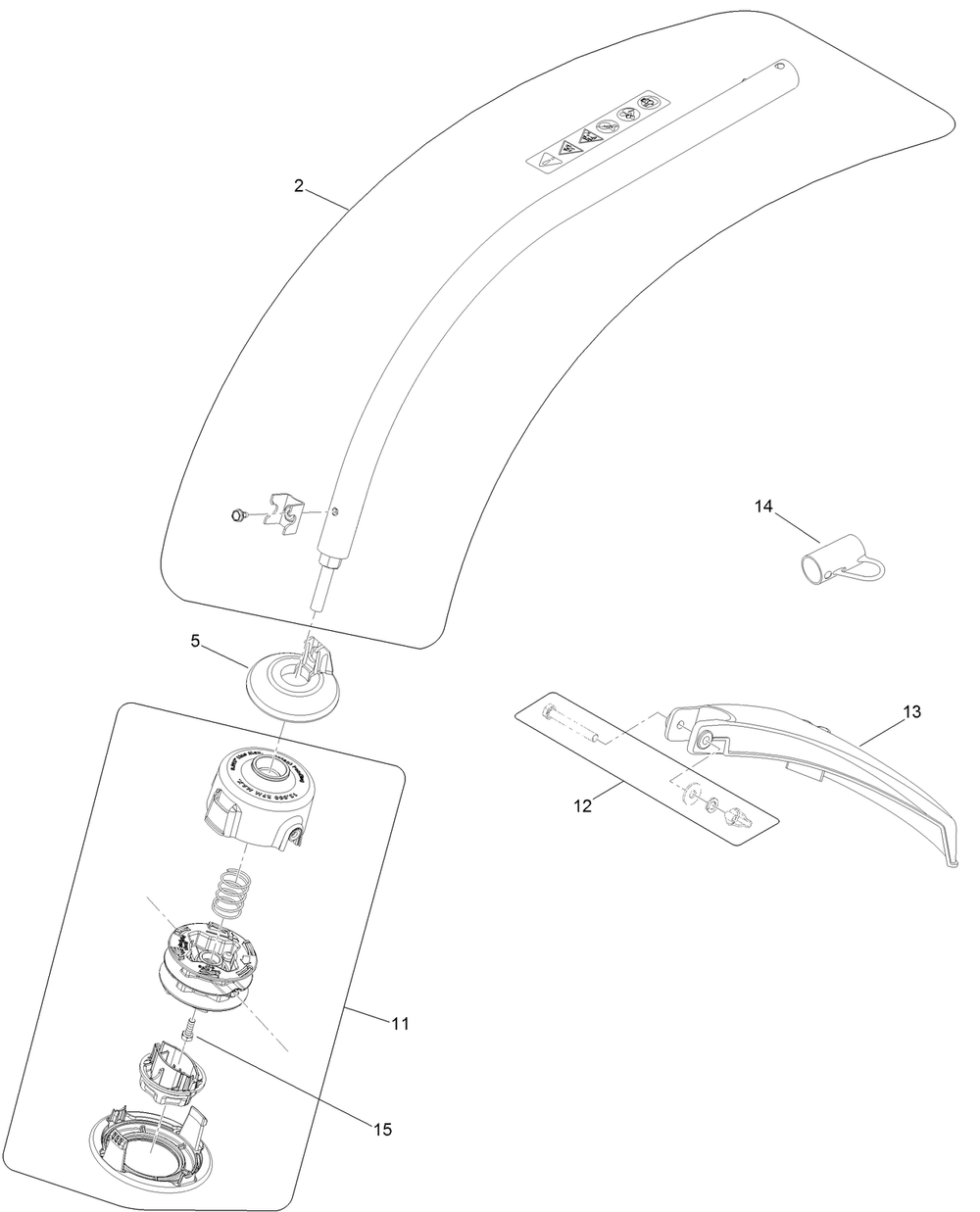 Trimmer Head, Straight Shaft And Guard Assembly Diagram and Parts List for 51956 312000001 - 312999999 Toro Trimmer