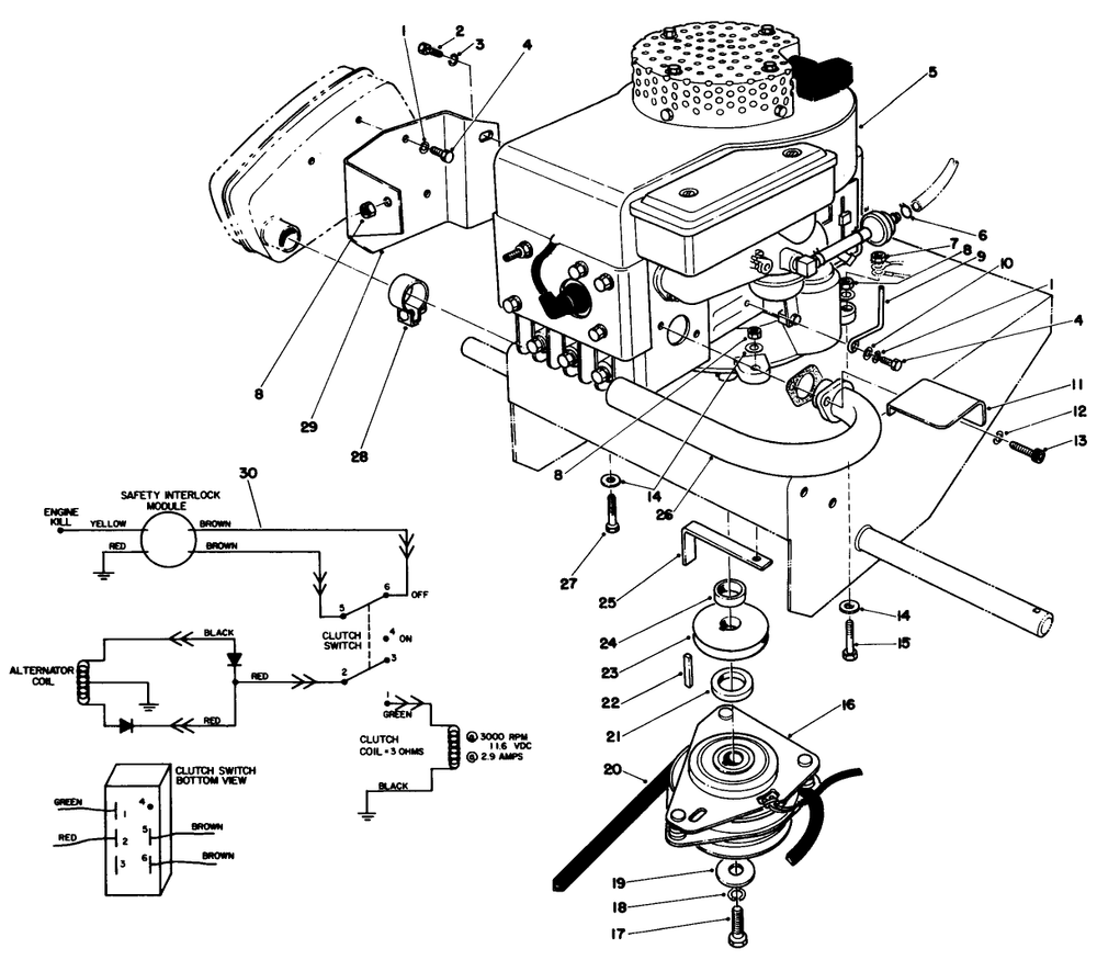 Engine Assembly Diagram and Parts List for 30111 5000001 - 5999999 Toro Lawn Tractor Accessories