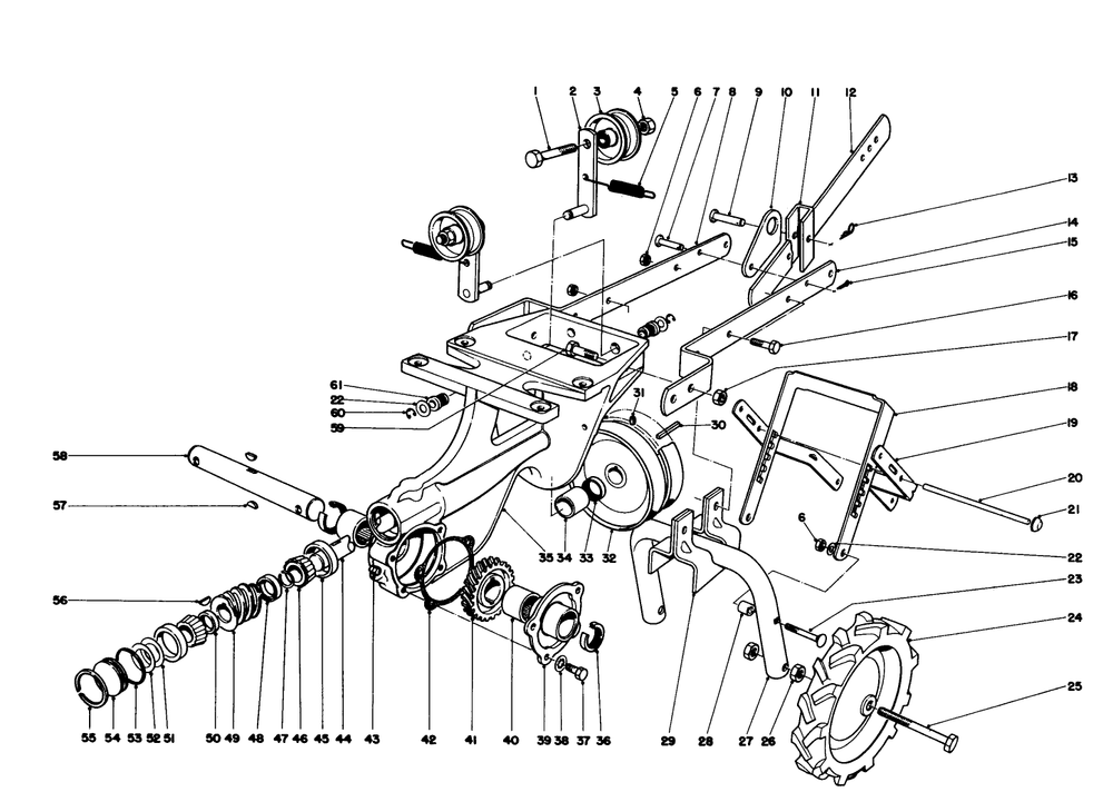 Chassis Assembly Diagram and Parts List for 58226 8000001 - 8999999 Toro Tiller