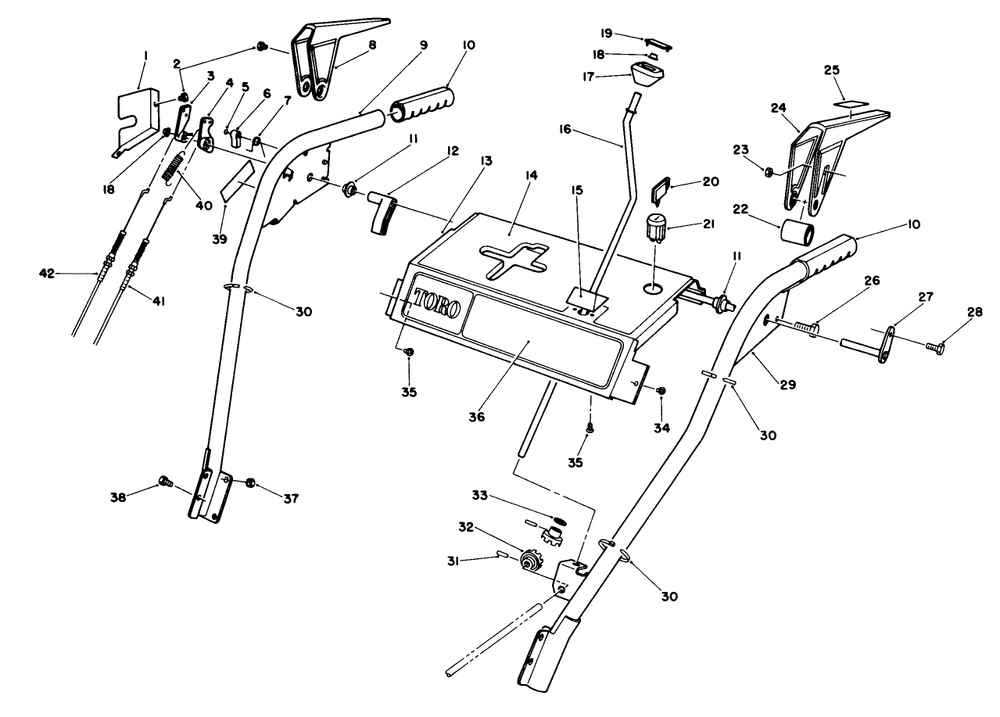 Handle Assembly Diagram and Parts List for 38565 8000001 - 8999999 Toro Snow Blower