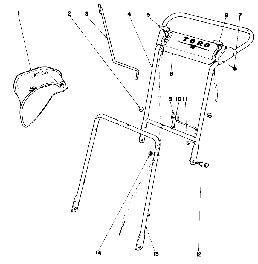 Folding Handle Diagram and Parts List for 17601 9000001 - 9999999 Toro Lawn Mower