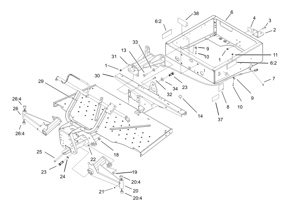 Frame Assembly Diagram and Parts List for 12004 230000001 - 230999999 Toro Lawn Tractor