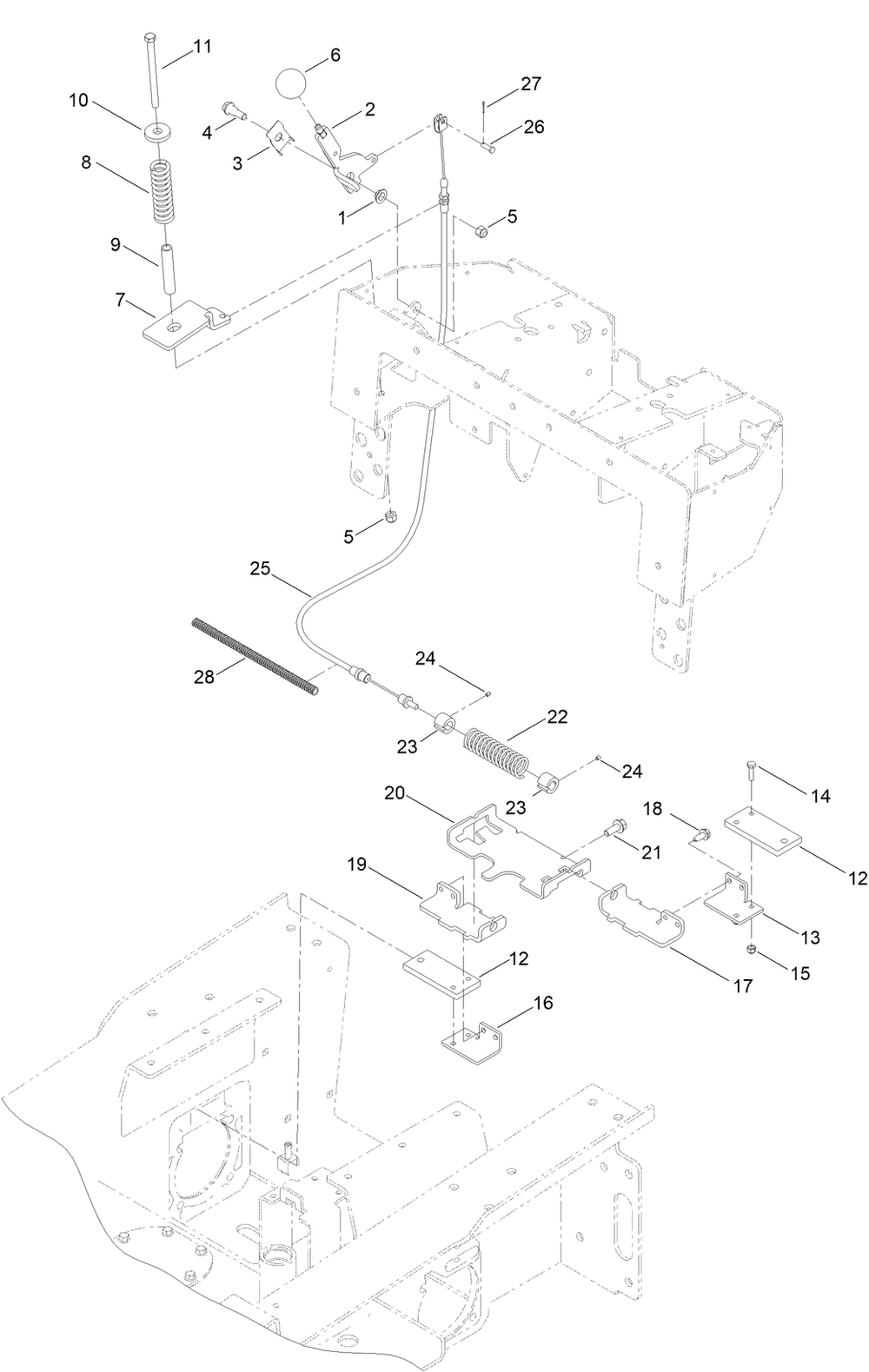 Parking Brake Assembly Diagram and Parts List for 22323G 405700000 - 410299999 Toro Lawn Tractor Accessories