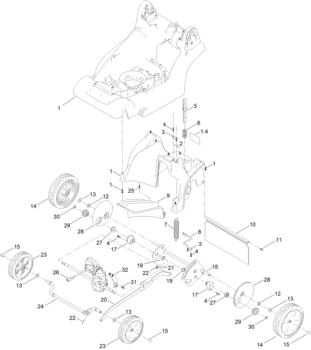 Traction And Height-Of-Cut Assembly Diagram and Parts List for 21844 321000001 - 321999999 Toro Lawn Mower