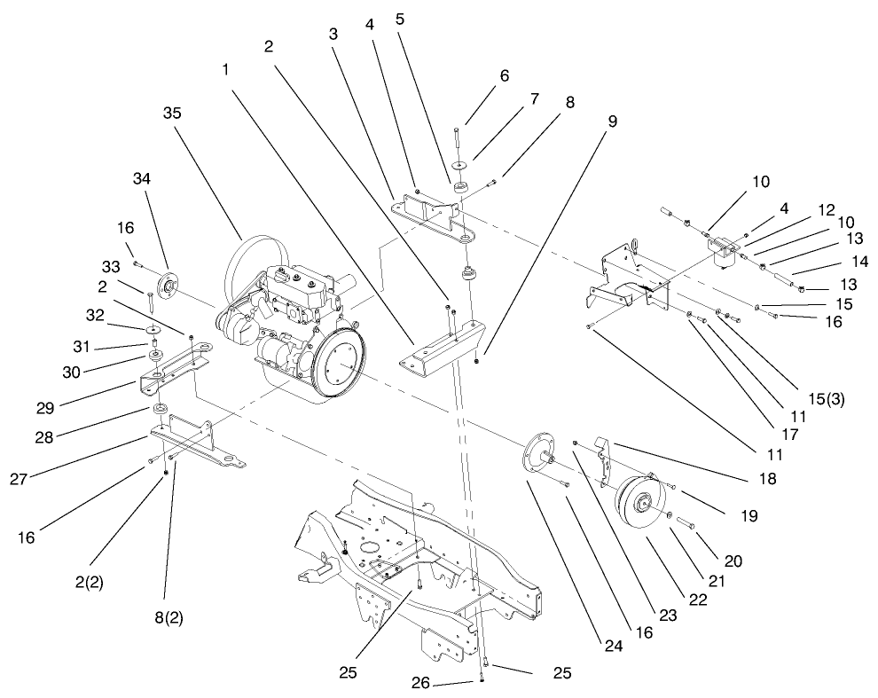Liquid Cooled Diesel Engine Assembly Diagram and Parts List for 73550 8900001 - 8999999 Toro Lawn Tractor