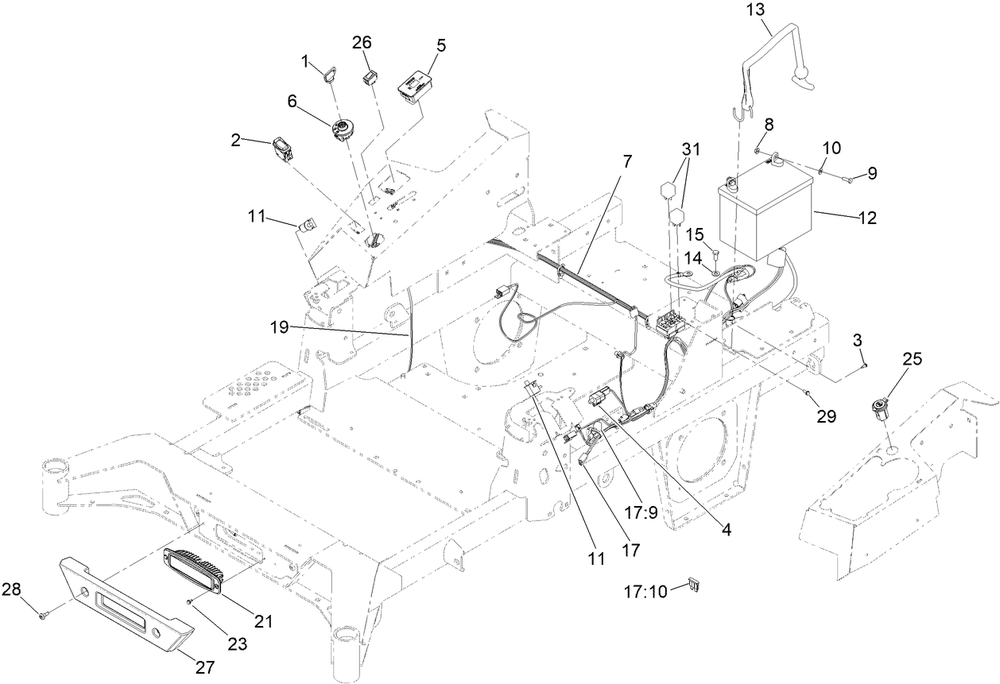 Electrical Assembly Diagram and Parts List for 74053TE 414324427 - 414387043 Toro Lawn Tractor