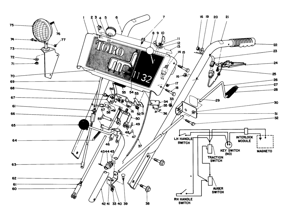 Handle Assembly Diagram and Parts List for 38160 4000001 - 4999999 Toro Snow Blower