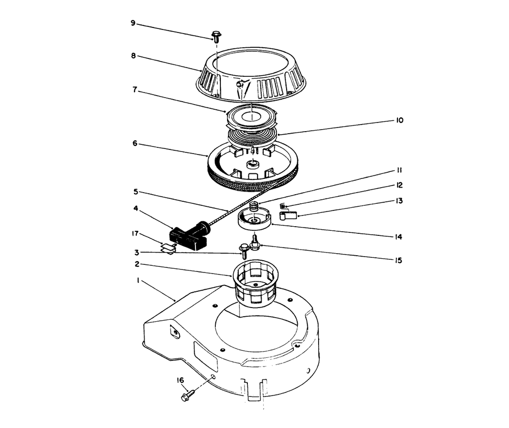 Recoil Assembly (Engine Model No. 47pk9-2) Diagram and Parts List for 26682 0000001 - 0999999 Toro Lawn Mower