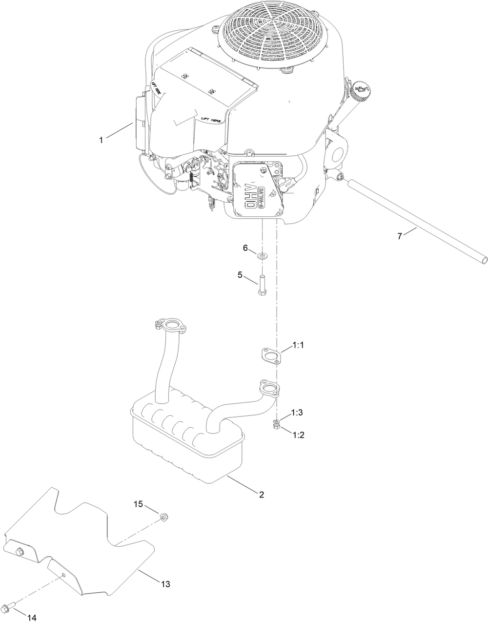 Engine And Muffler Assembly Diagram and Parts List for 74692 400000000 - 999999999 Toro Lawn Tractor