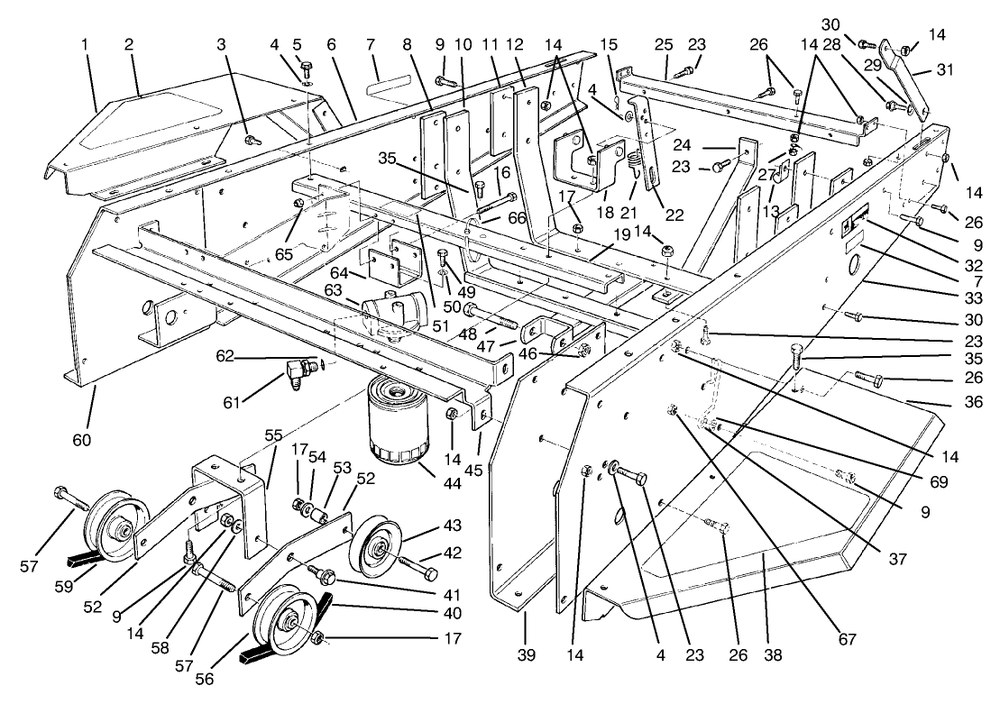 Frame & Jackshaft Assembly Diagram and Parts List for 30612 790001 - 799999 Toro Lawn Tractor